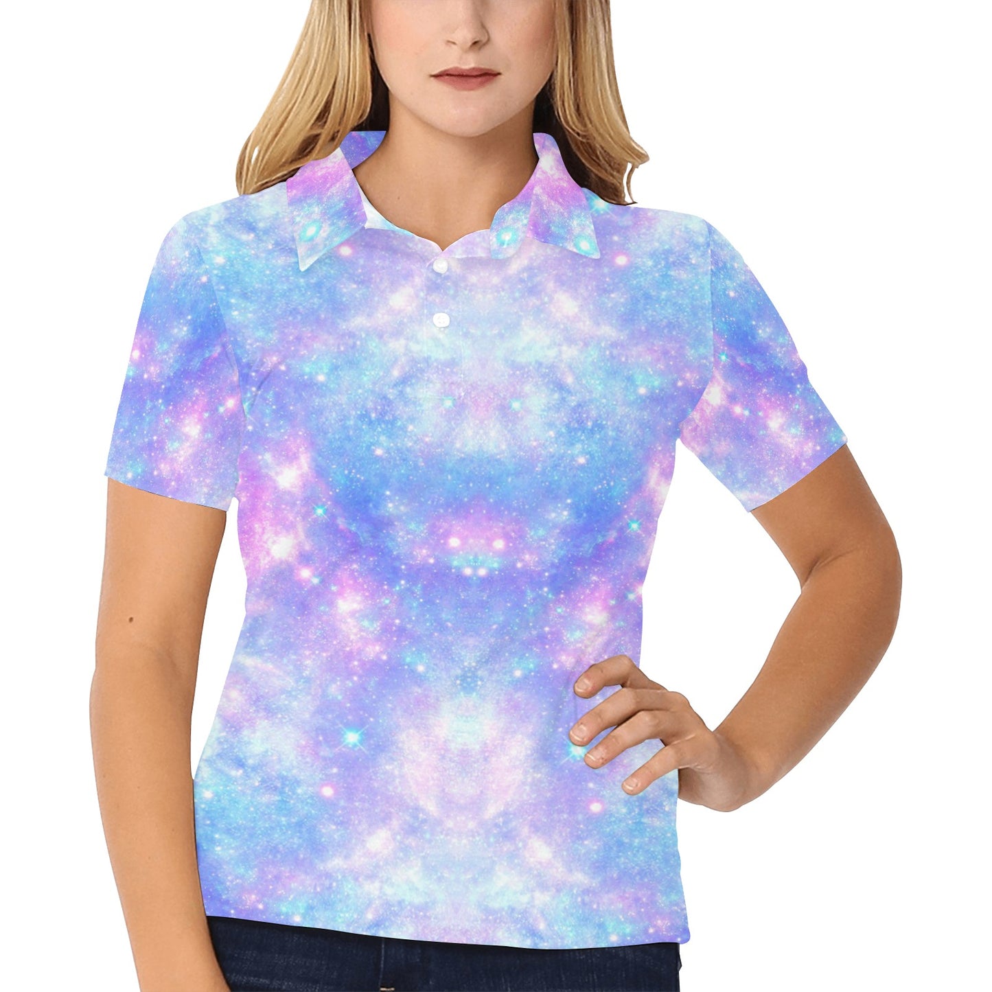 Galaxy Stardust Pastel Color Print Women's Polo Shirt