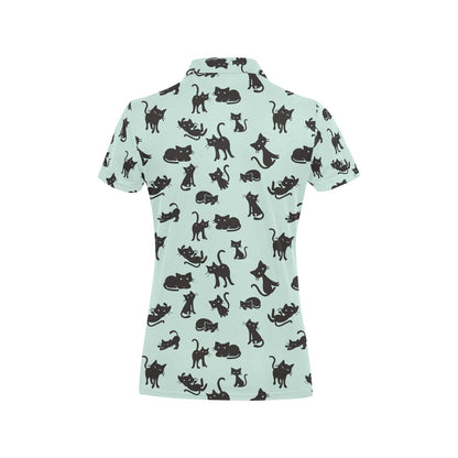 Black Cat Pattern Print Design 04 Women's Polo Shirt