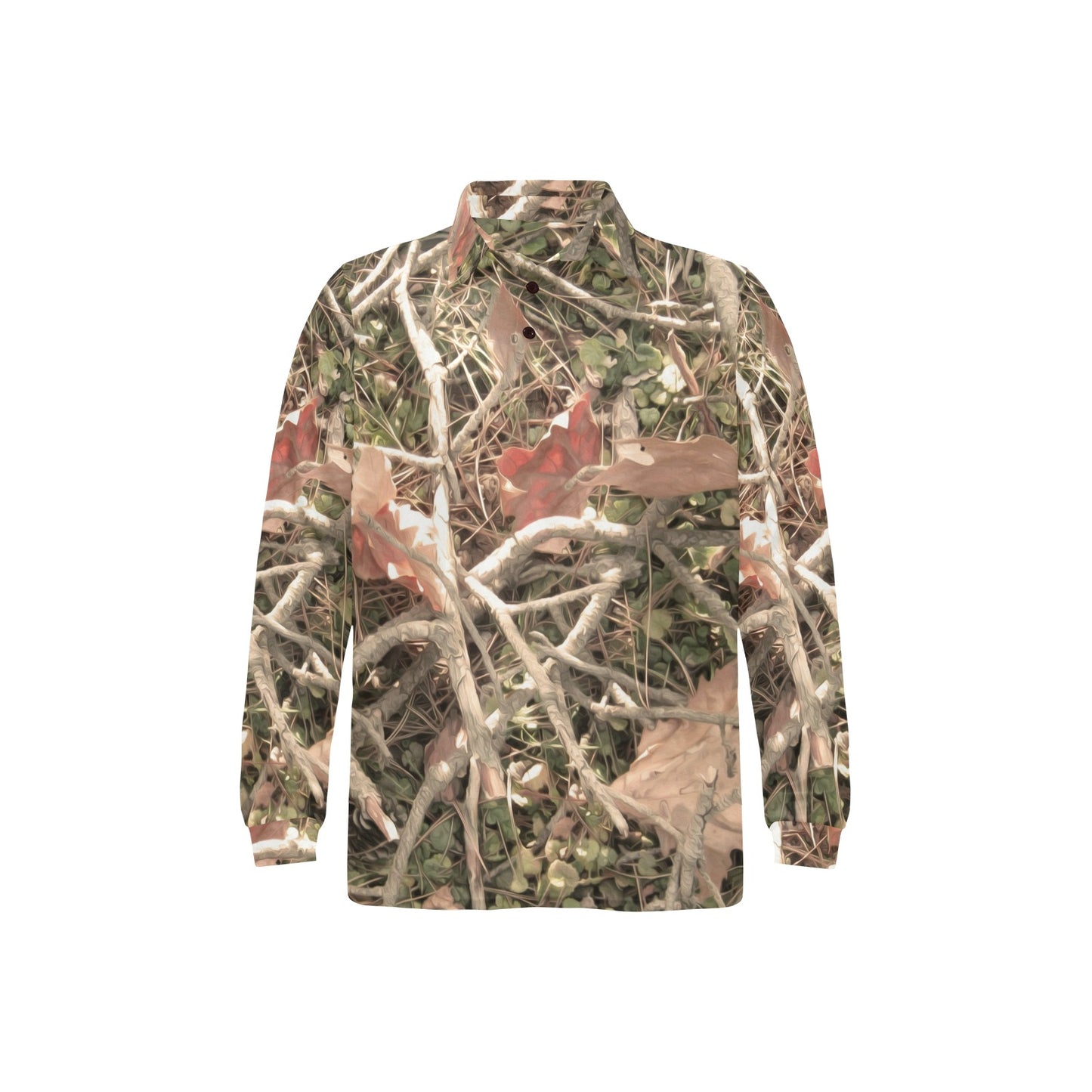 Camouflage Realistic Tree Authumn Print Long Sleeve Polo Shirt For Men's