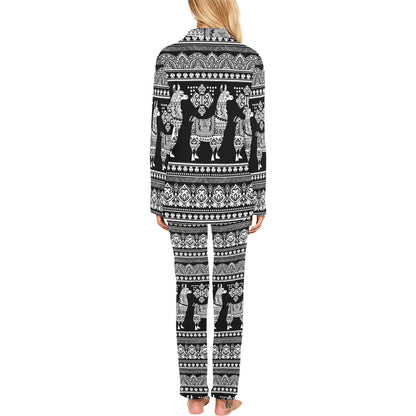 Llama Aztec Style Pattern Print Design 01 Women's Long Pajama Set