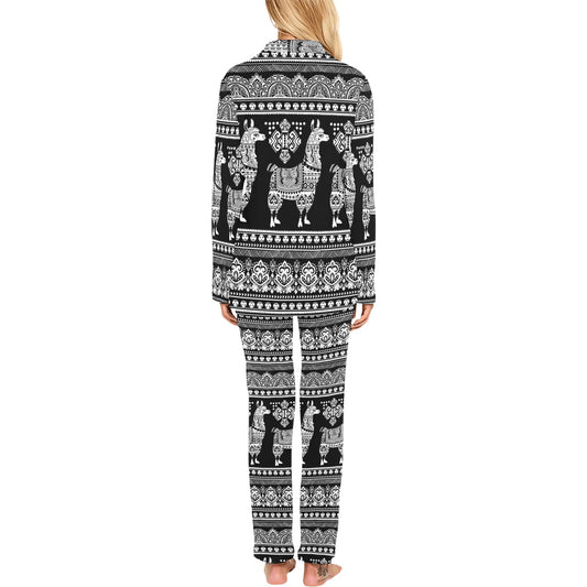 Llama Aztec Style Pattern Print Design 01 Women's Long Pajama Set