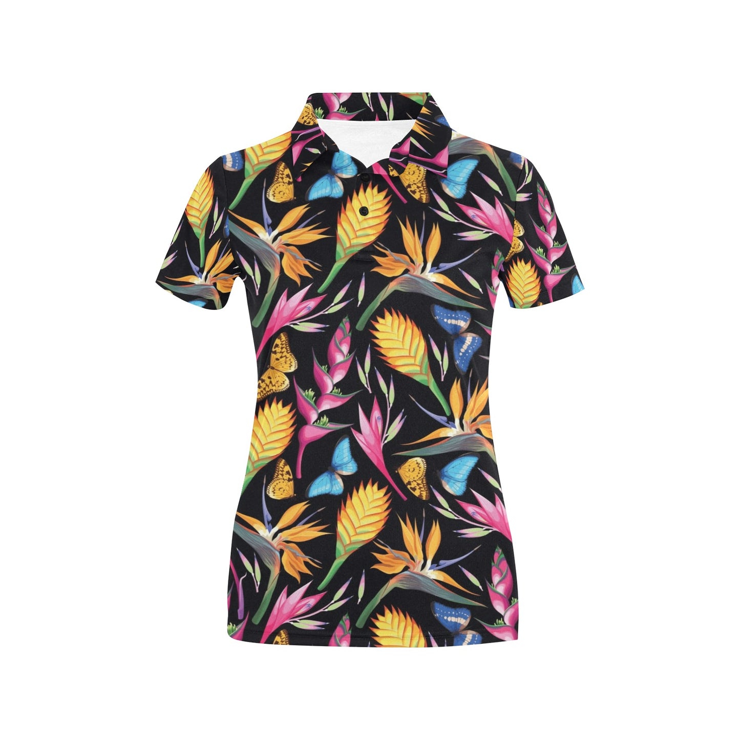 Tropical Flower Pattern Print Design TF016 Women's Polo Shirt