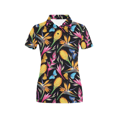 Tropical Flower Pattern Print Design TF016 Women's Polo Shirt
