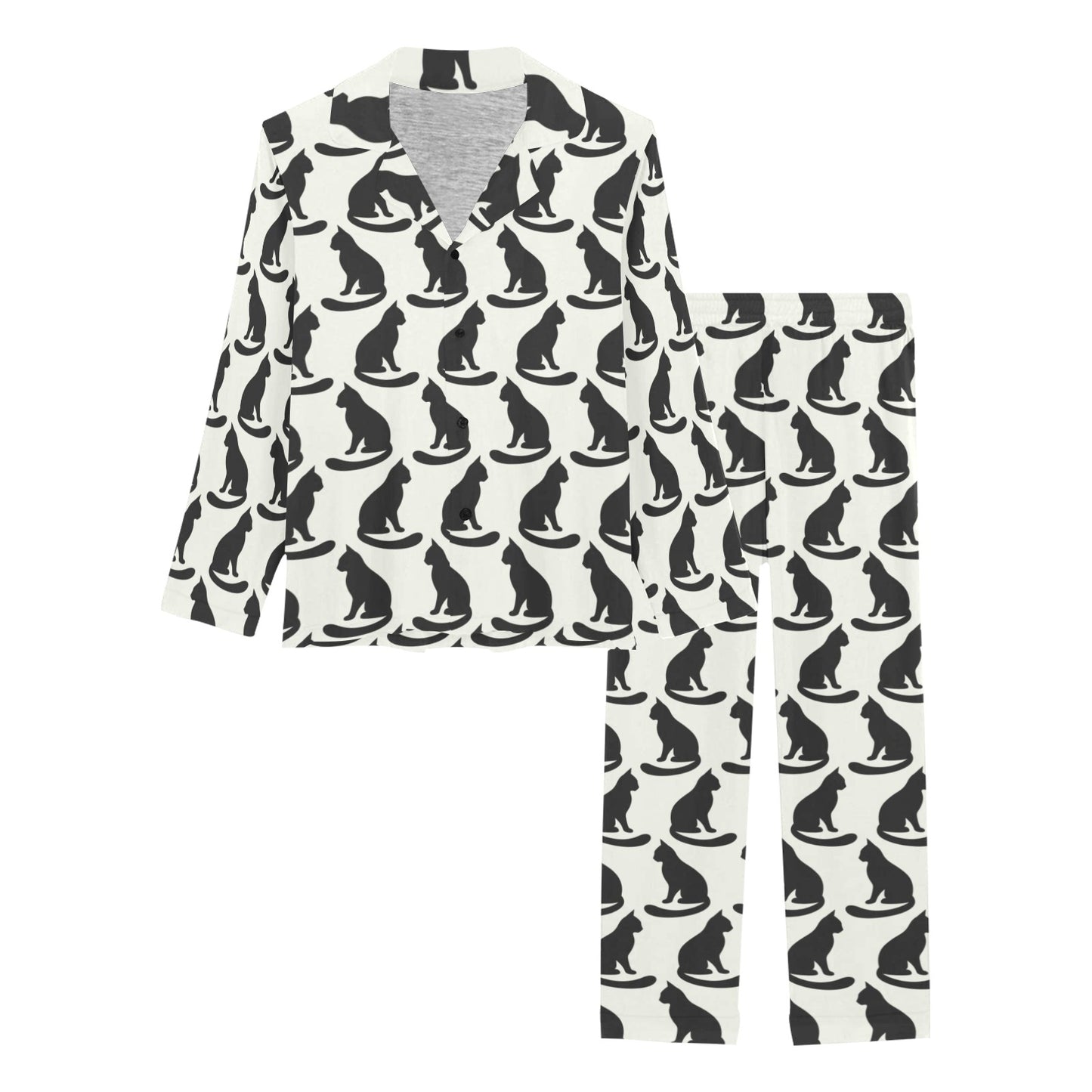 Black Cat Pattern Print Design 02 Women's Long Pajama Set