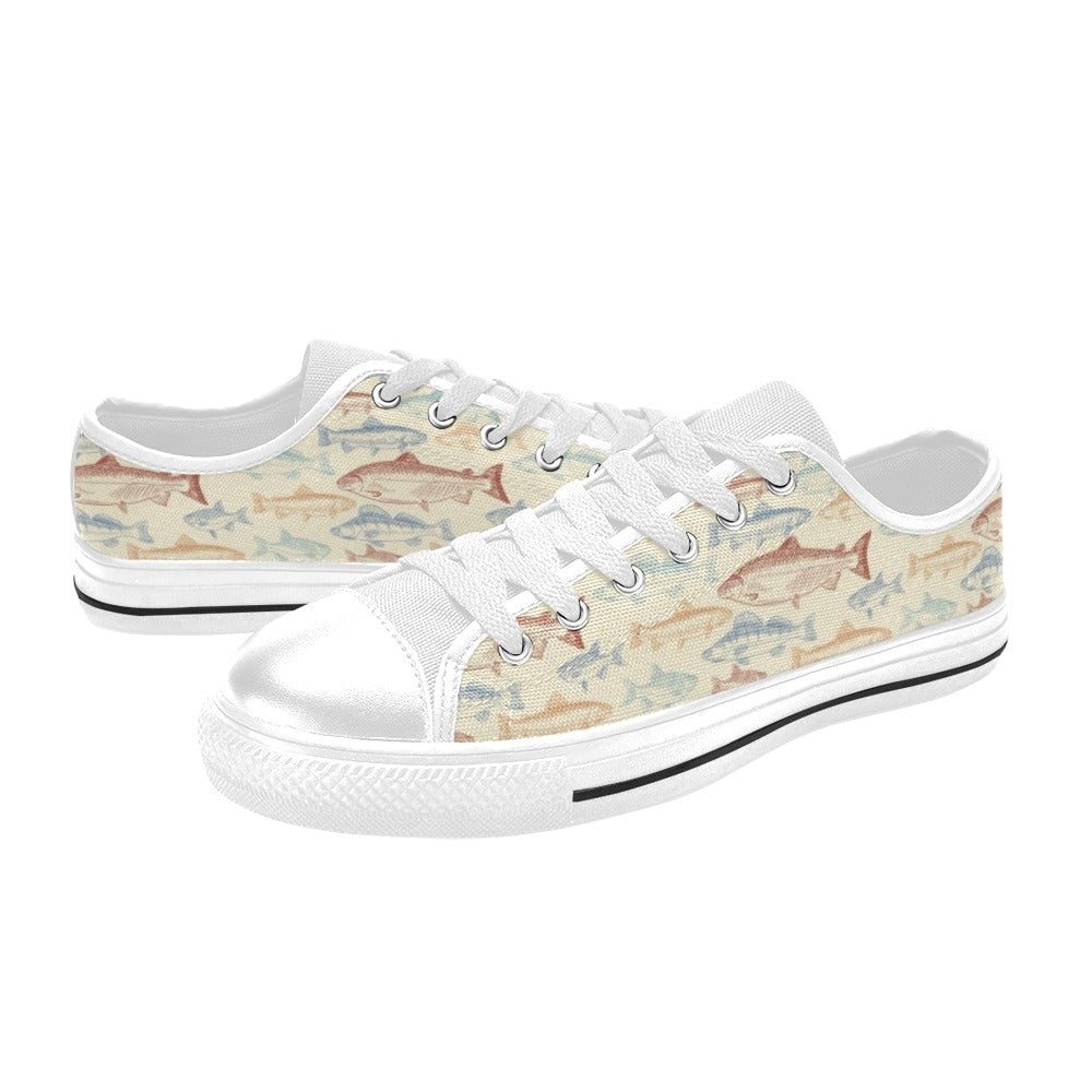 Salmon Fish Print Design LKS302 Women's White Low Top Shoes