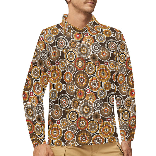 Aboriginal Print Design LKS402 Long Sleeve Polo Shirt For Men's