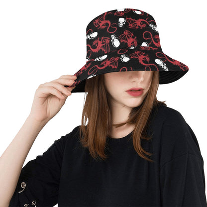 Skull With Red Dragon Print Design LKS304 Unisex Bucket Hat