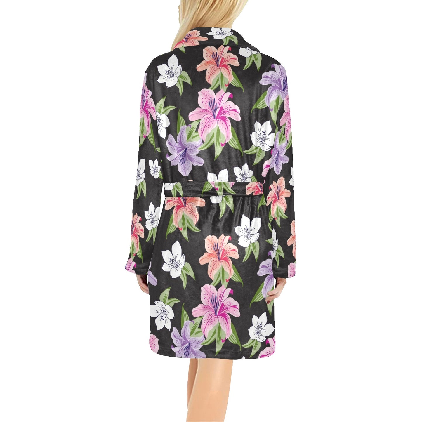 Lily Pattern Print Design LY02 Women's Fleece Robe