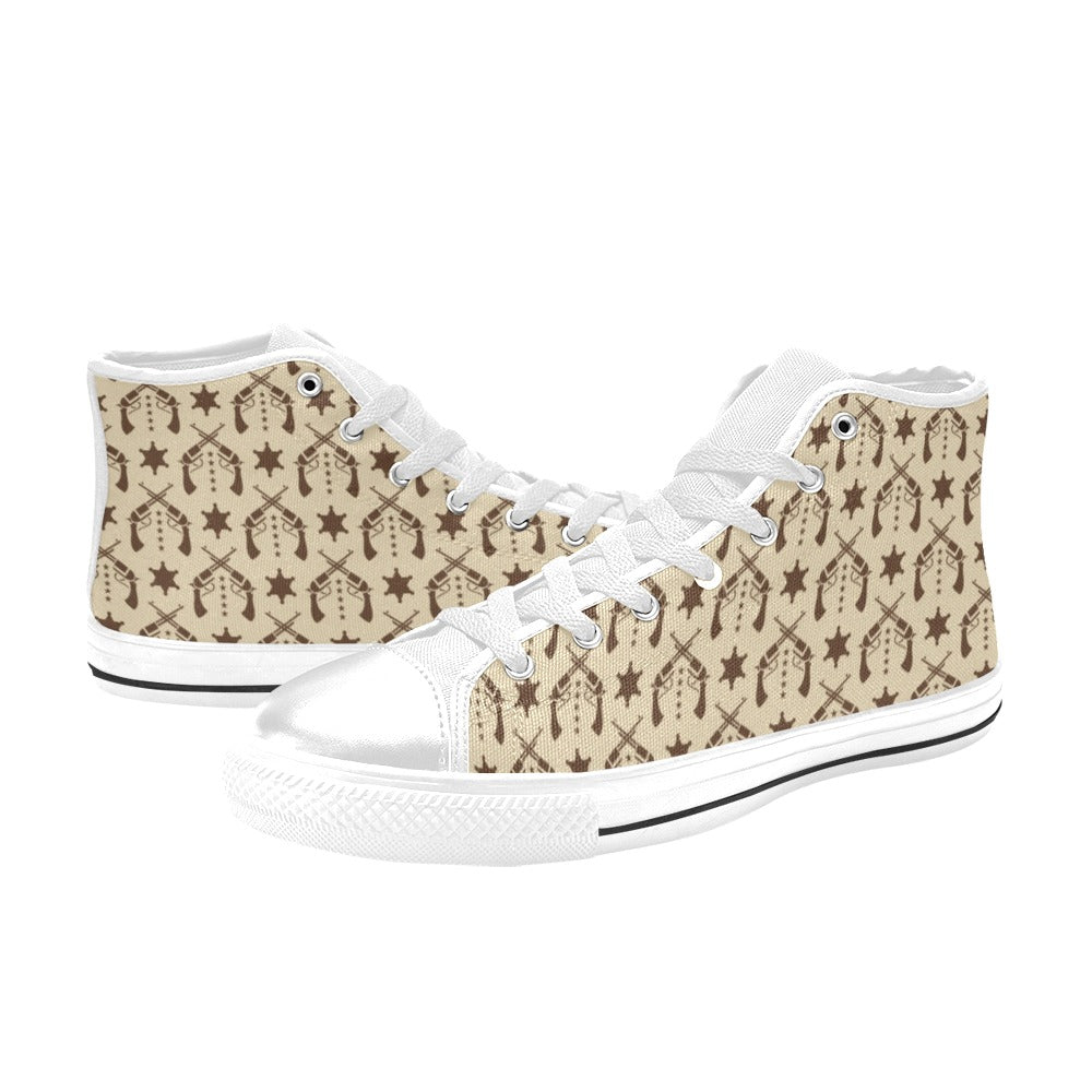 Western Cowboy Print Design LKS302 Men's High Top Canvas Shoes