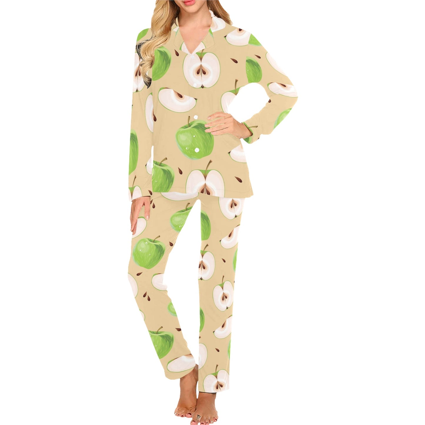 Apple Pattern Print Design AP07 Women's Long Pajama Set