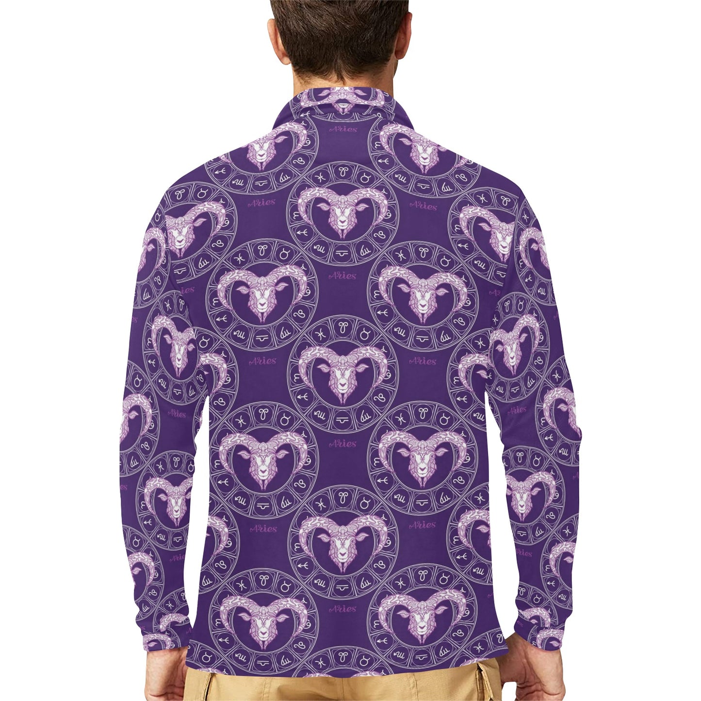 Aries Zodiac Pattern Print Design 02 Long Sleeve Polo Shirt For Men's
