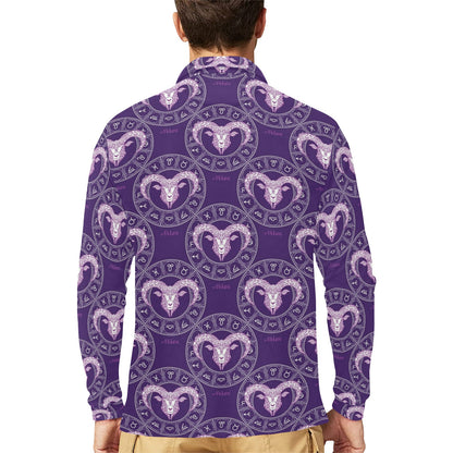 Aries Zodiac Pattern Print Design 02 Long Sleeve Polo Shirt For Men's