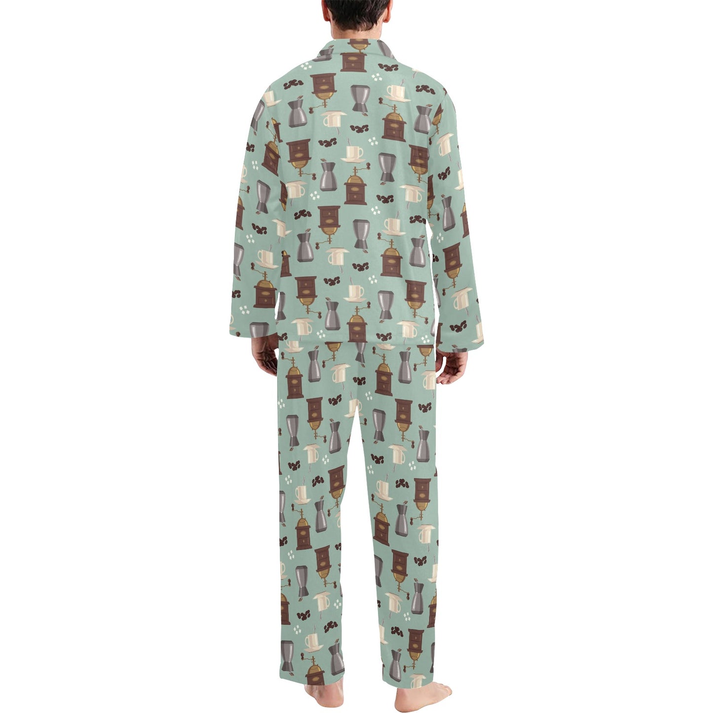 Coffee Pattern Print Design 04 Men's Long Pajama Set