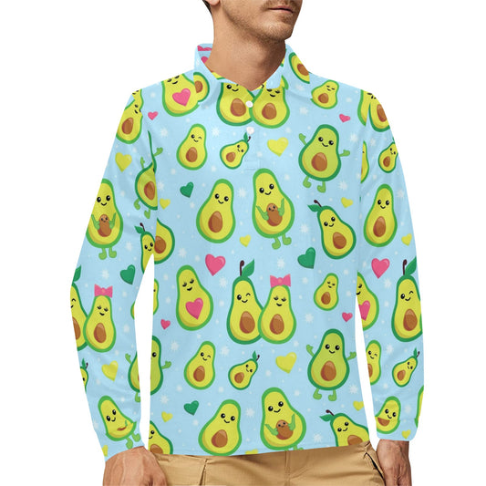 Avocado Pattern Print Design AC09 Long Sleeve Polo Shirt For Men's