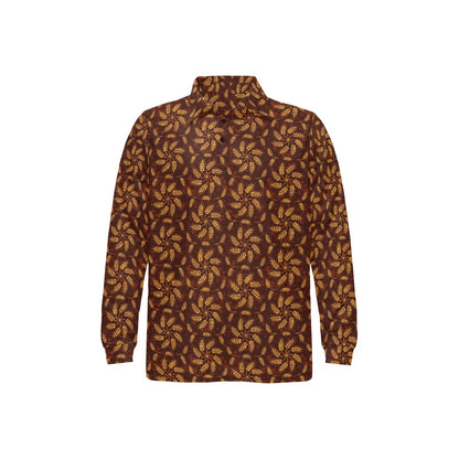 Agricultural Brown Wheat Print Pattern Long Sleeve Polo Shirt For Men's