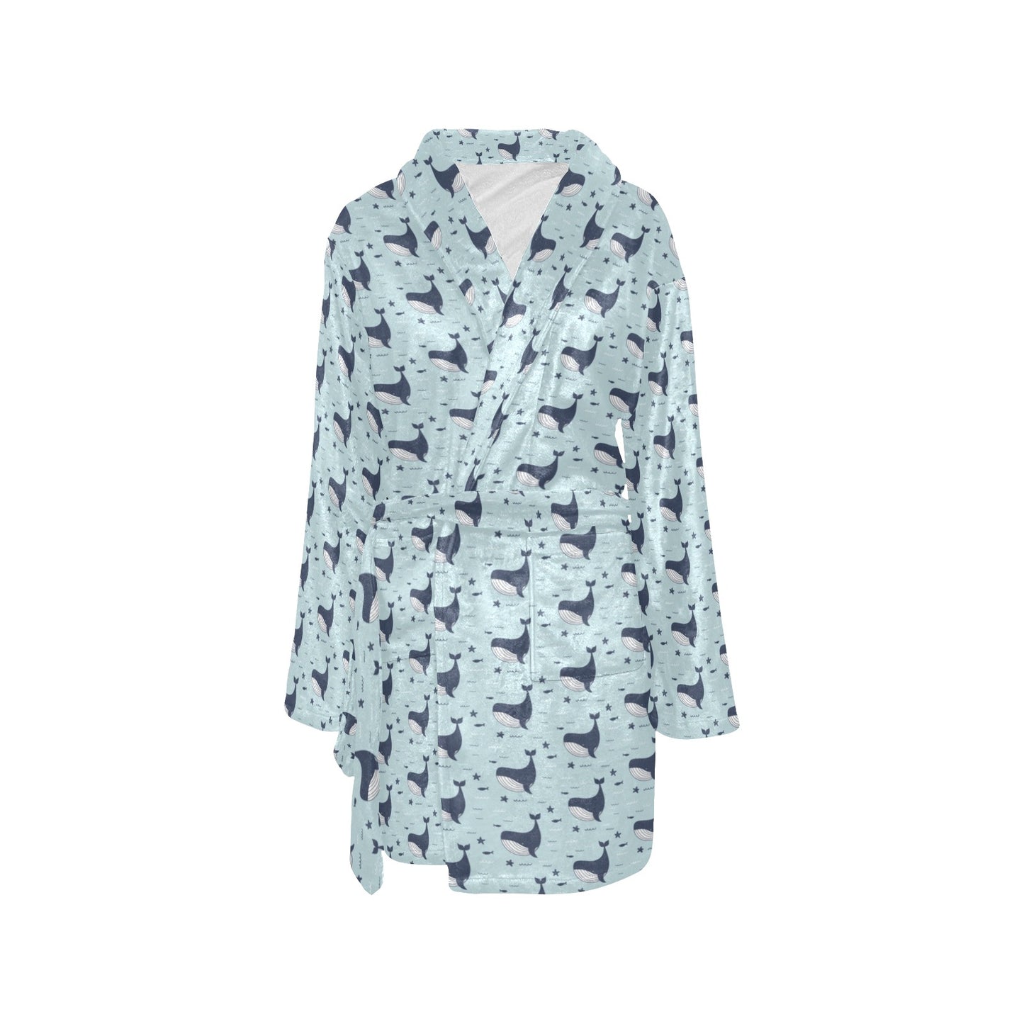 Whale Cute Design Themed Print Women's Fleece Robe