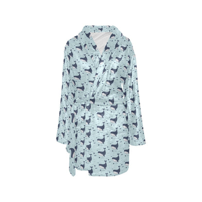 Whale Cute Design Themed Print Women's Fleece Robe