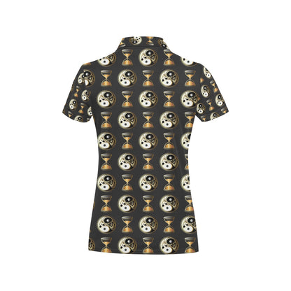 Yin Yang Skull Themed Design Print Women's Polo Shirt