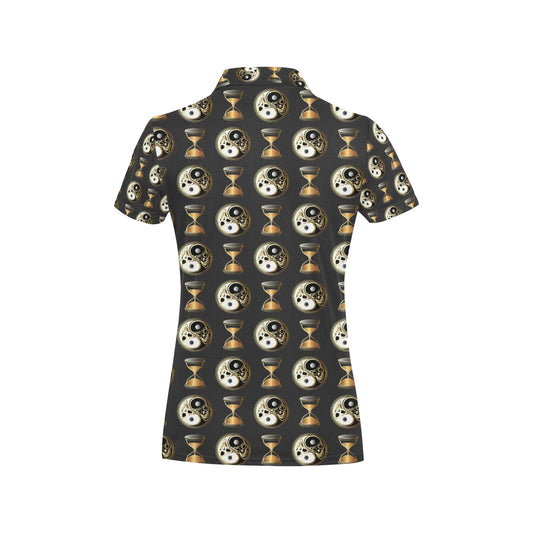 Yin Yang Skull Themed Design Print Women's Polo Shirt