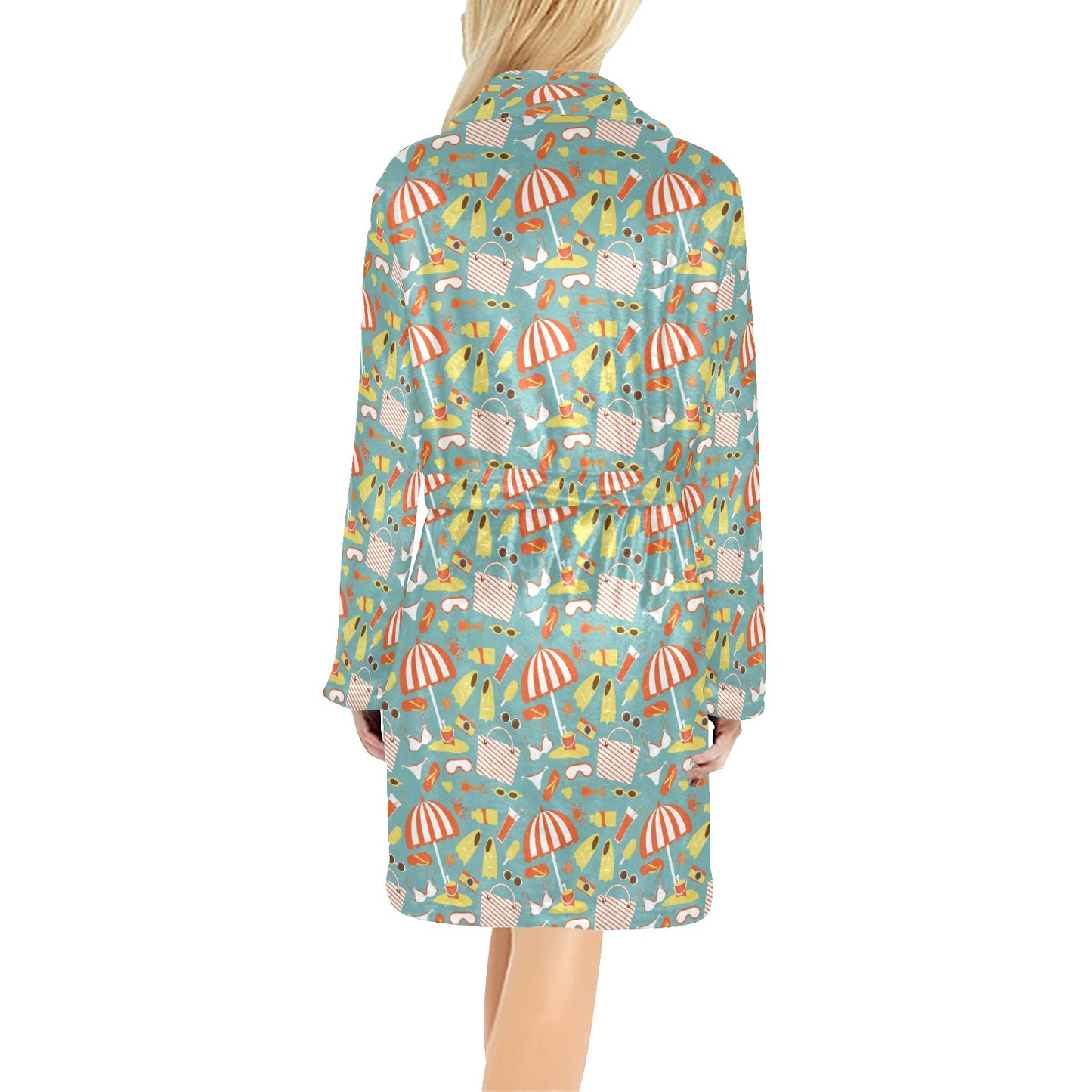Beach Scene Pattern Print Design 02 Women's Fleece Robe