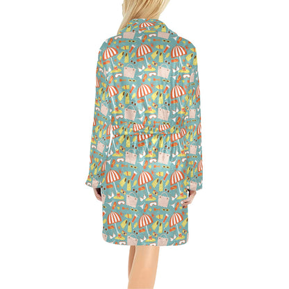 Beach Scene Pattern Print Design 02 Women's Fleece Robe