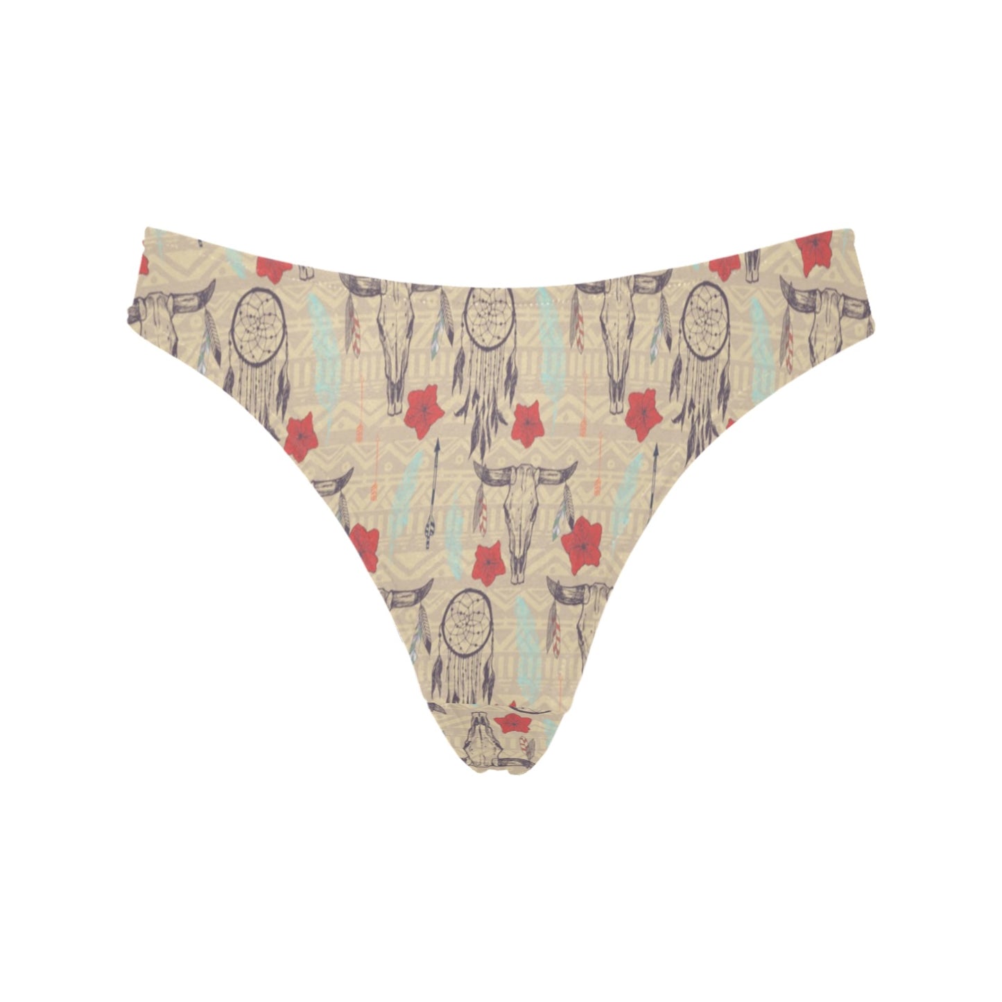 Native Buffalo Head Themed Design Print Women's Thongs