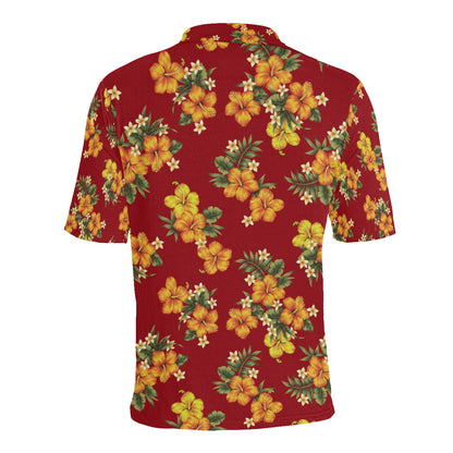 Orange Hibiscus Pattern Print Design HB026 Men Polo Shirt