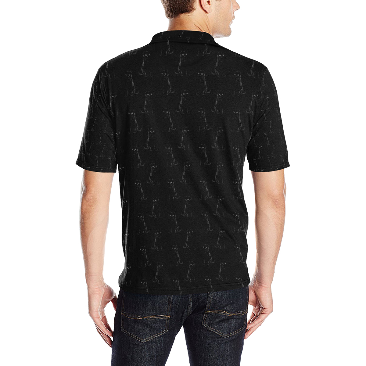 Black Cat Pattern Print Design 03 Men Polo Shirt
