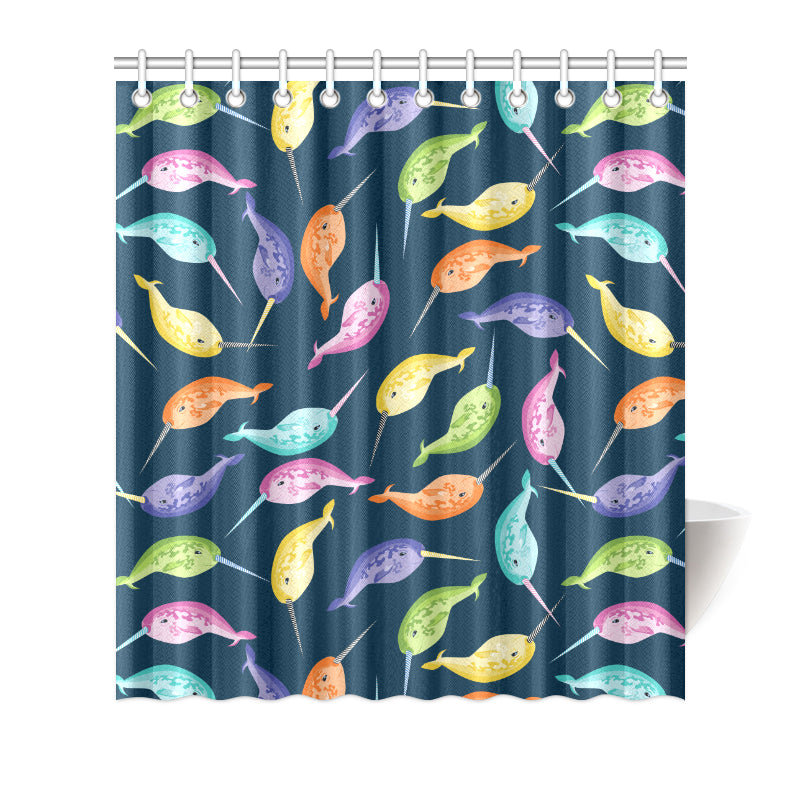 Narwhal Colorful Pattern Print Design 03 Shower Curtain