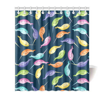 Narwhal Colorful Pattern Print Design 03 Shower Curtain