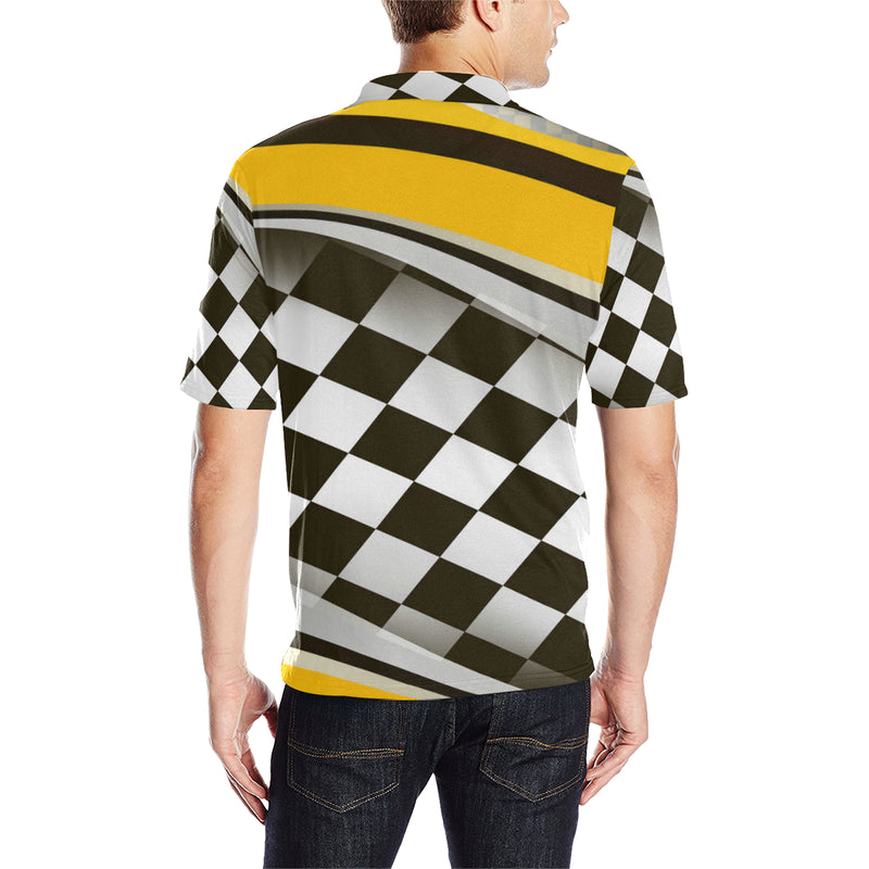 Checkered Flag Racing Style Men Polo Shirt