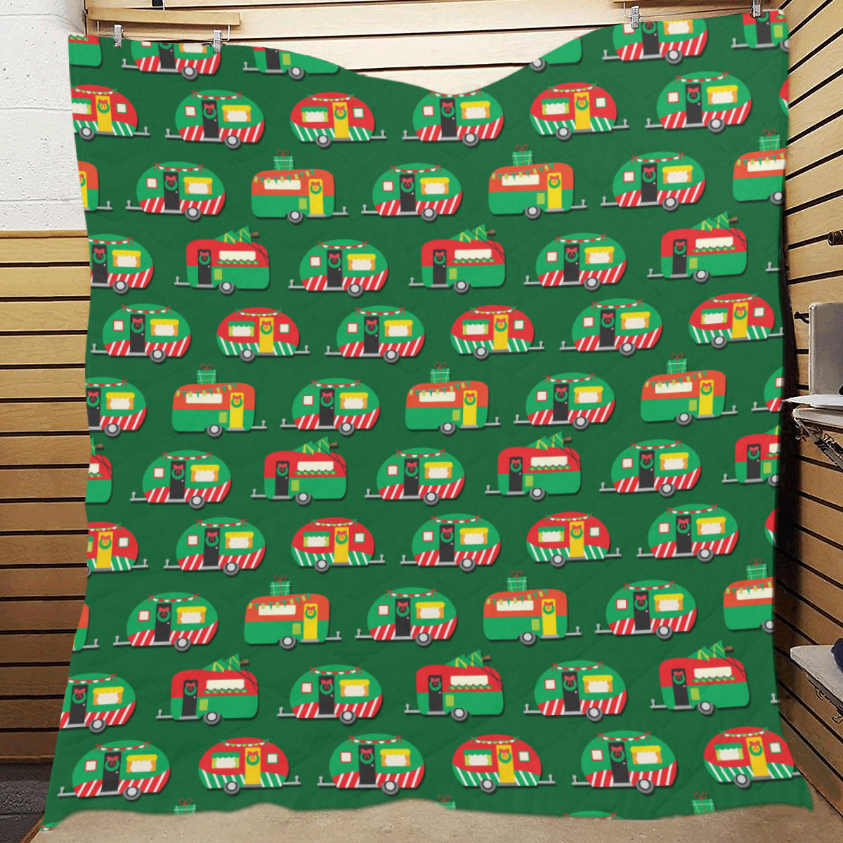 Camper Camping Christmas Themed Print Premium Quilt