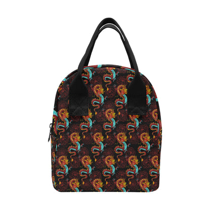 Chinese Dragons and Peonies Design Insulated Lunch Bag