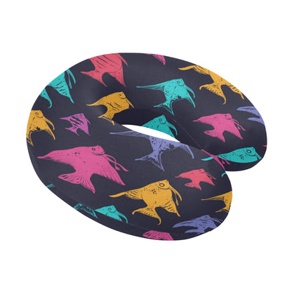 Angelfish Colorful Pattern Print Design 03 U-Shaped Travel Neck Pillow