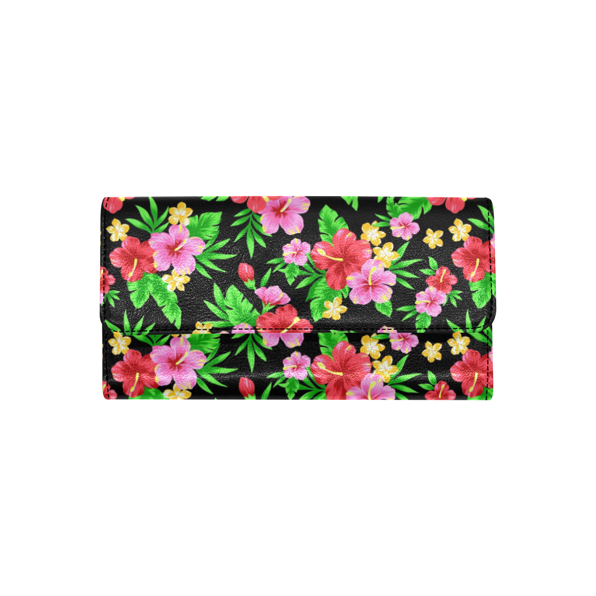 Pink Red Hibiscus Pattern Print Design HB023 Women's Trifold Wallet