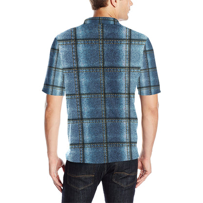 Jean Patchwork Pattern Print Design 02 Men Polo Shirt
