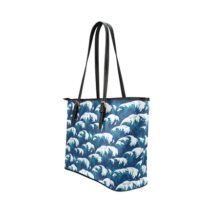 Ocean Wave Pattern Print Leather Tote Bag