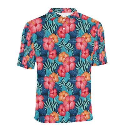 Red Hibiscus Pattern Print Design HB02 Men Polo Shirt