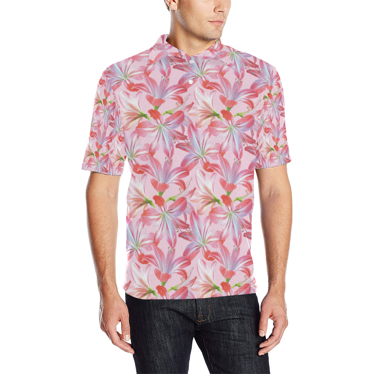 Amaryllis Pattern Print Design 02 Men Polo Shirt