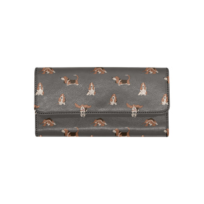 Basset Hound Pattern Print Design 03 Women's Trifold Wallet