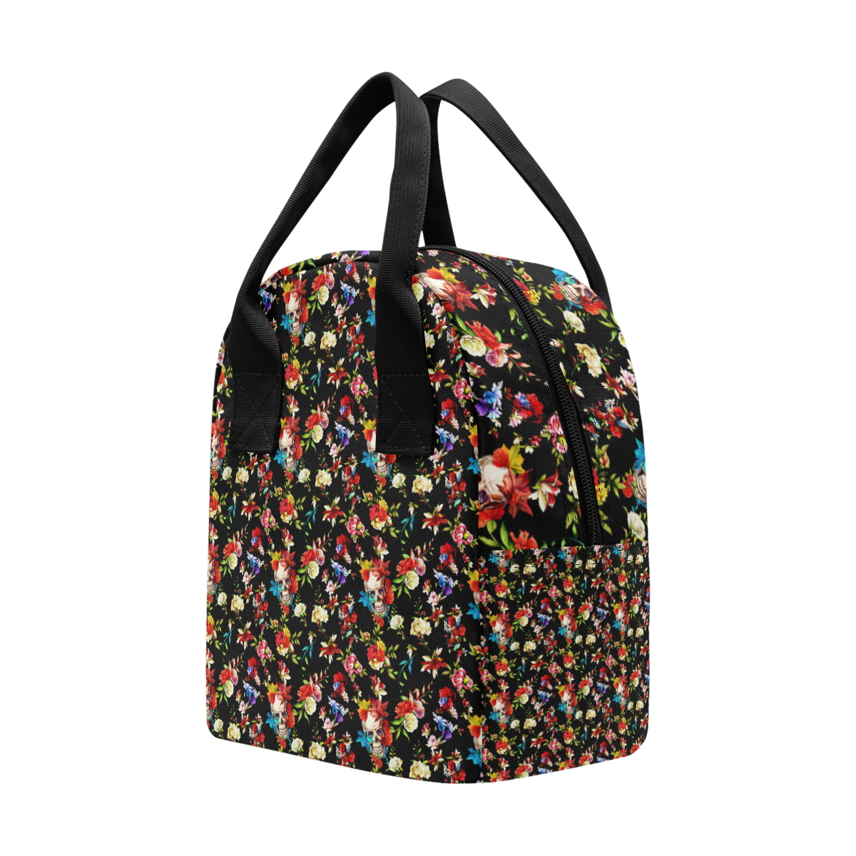 Skull Roses Flower Design Themed Print Insulated Lunch Bag
