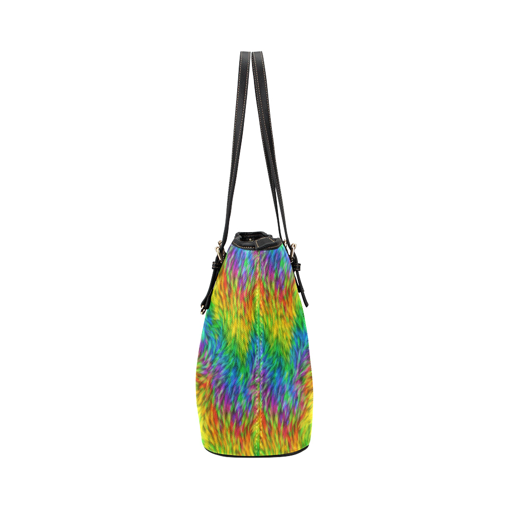 Rainbow Fur Design Print Leather Tote Bag