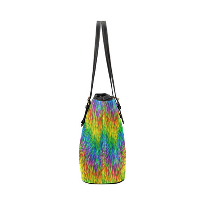 Rainbow Fur Design Print Leather Tote Bag