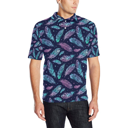 Feather Aztec Design Print Men Polo Shirt