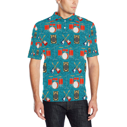 Drum Set Guitar Pattern Print Design 02 Men Polo Shirt