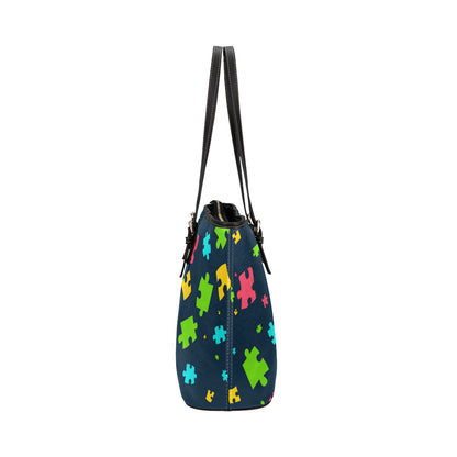 Autism Awareness Colorful Design Print Leather Tote Bag