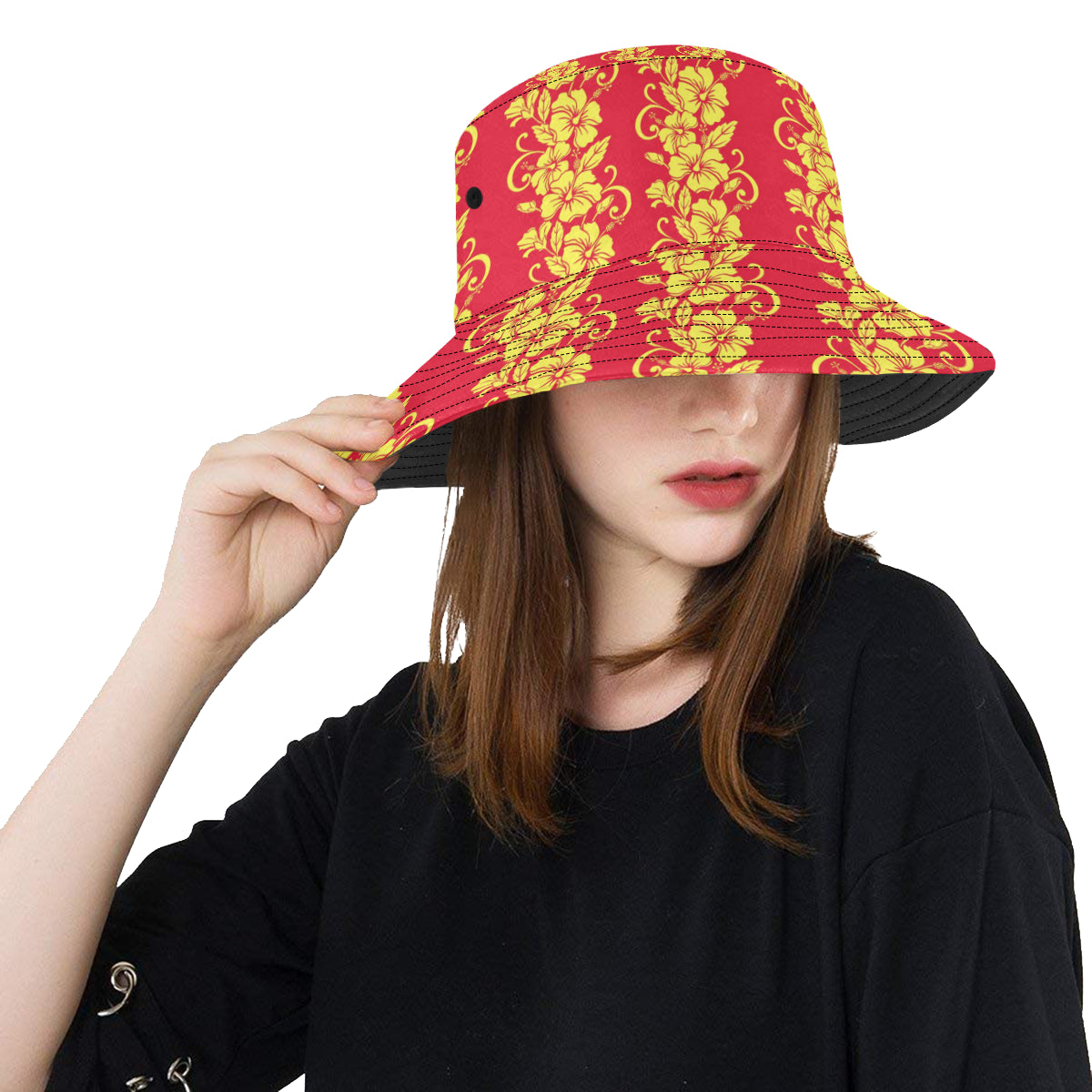 Orange Hibiscus Pattern Print Design HB018 Unisex Bucket Hat