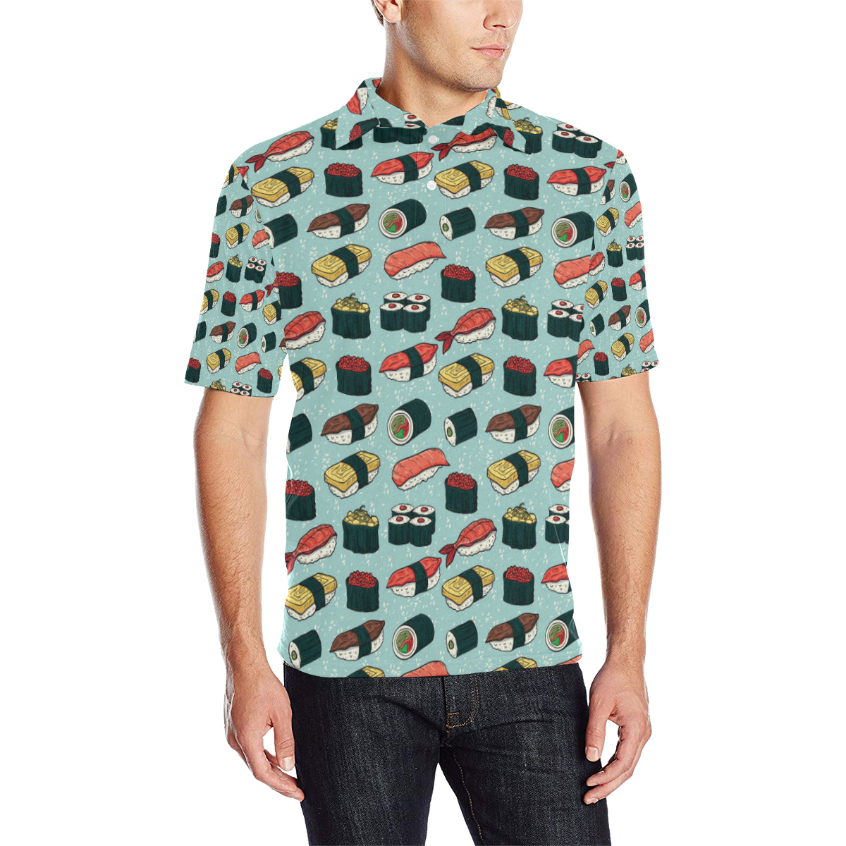Sushi Pattern Design Men Polo Shirt