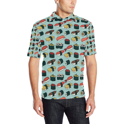 Sushi Pattern Design Men Polo Shirt
