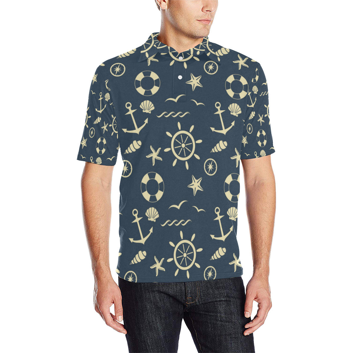 Nautical Pattern Print Design A01 Men Polo Shirt